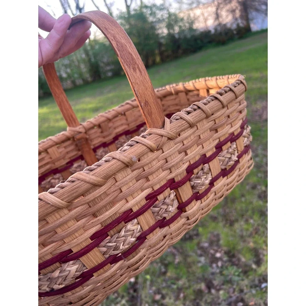 Handmade Woven Splint Basket Wood Base Hand Painted Apple Border Farmhouse Decor